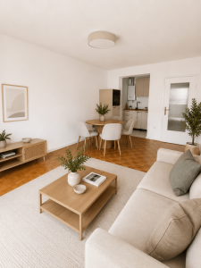 Wohnzimmer mit Essbereich | KI eingerichtet