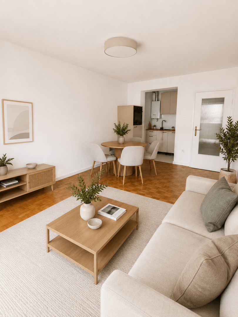 Wohnzimmer mit Essbereich | KI eingerichtet